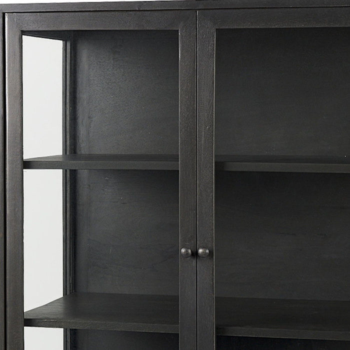 36" Solid Wood And Metal Display Cabinet With Two Doors - Black