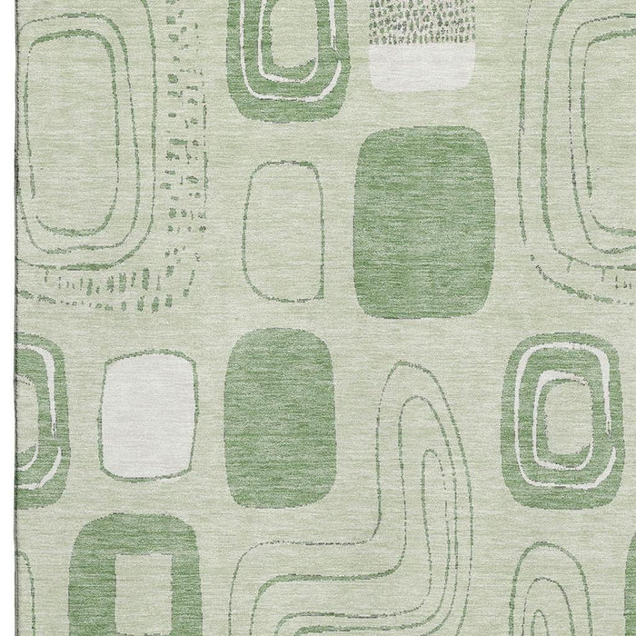 10' X 14' Geometric Washable Area Rug With UV Protection (696662) - Mint Green / Ivory