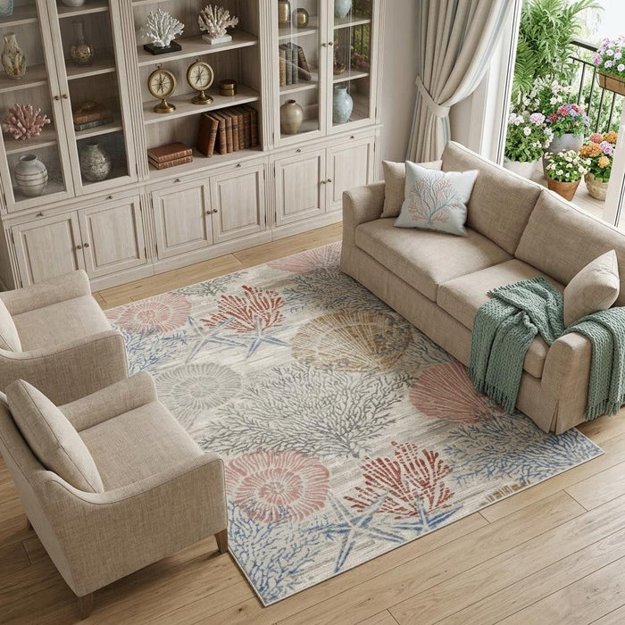 6' X 9' Seashell Area Rug (550275) - Blue / Blush / Gray