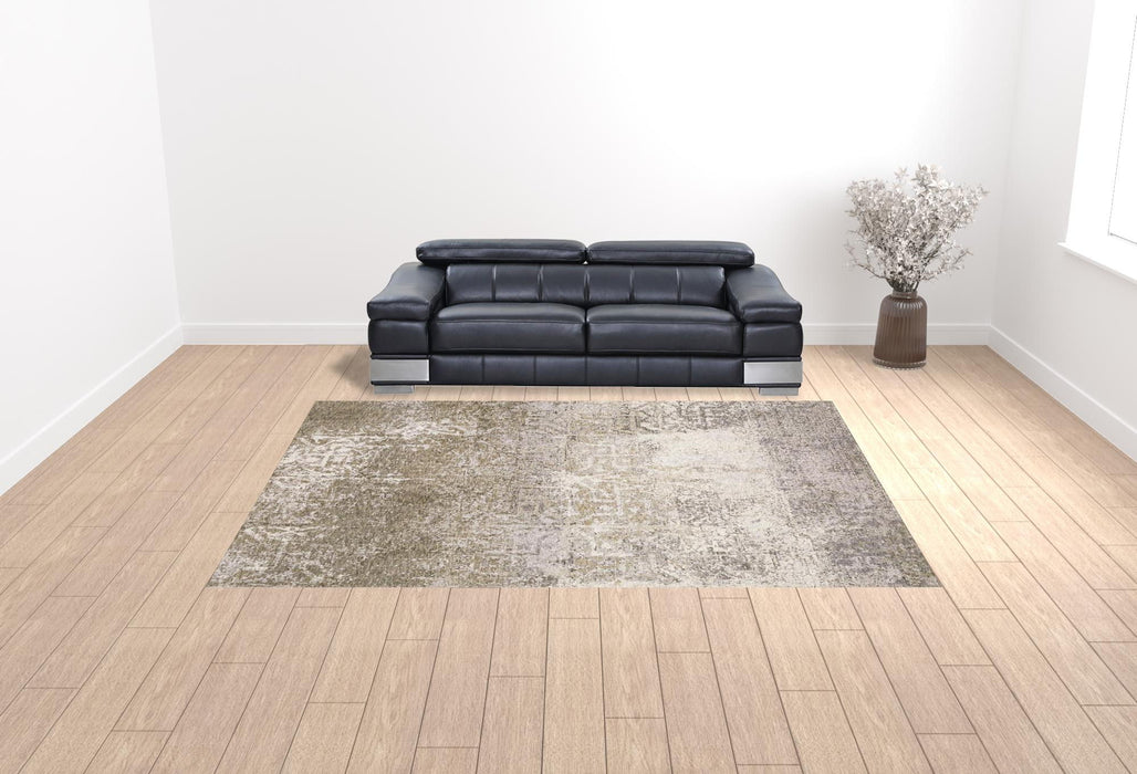 10' x 13' Abstract Power Loom Stain Resistant Area Rug - Ivory Gray Tan Brown And Beige