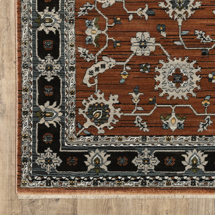 10' X 13' Oriental Area Rug With Fringe (575100) - Rust / Gray / Beige