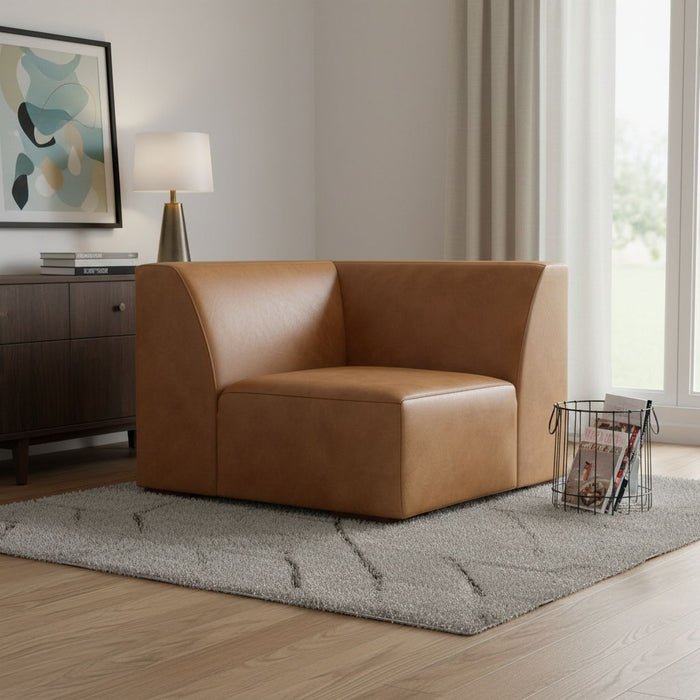 38" Sienna Leather Modular Sofa With Brown Legs - Brown