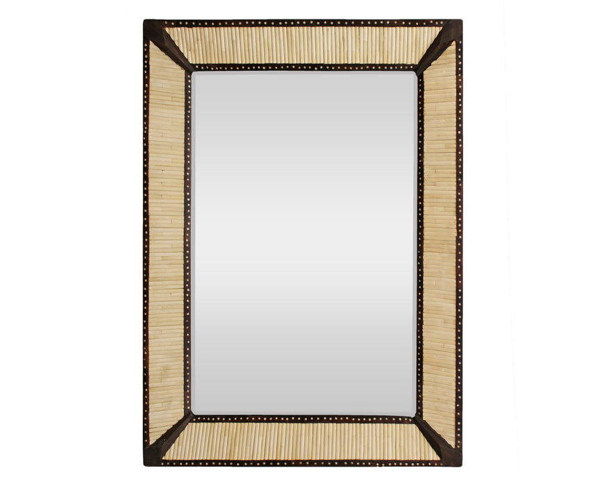 30" Metal And Bone Inlay Framed Accent Mirror - Brown / Natural