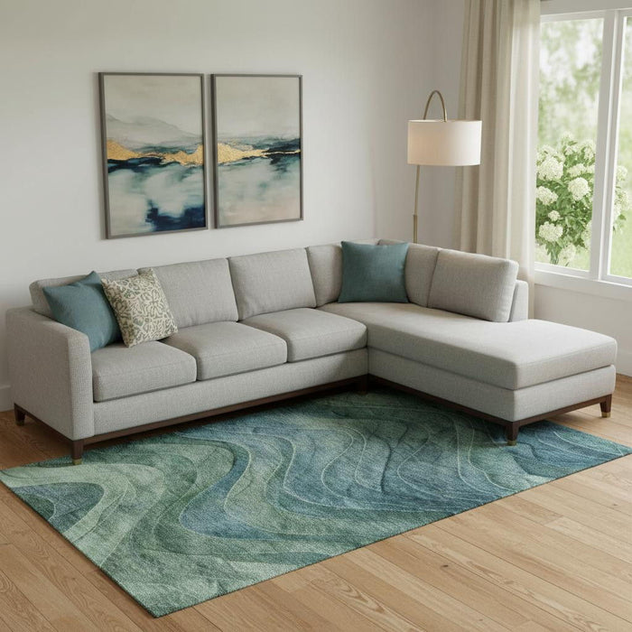 10' X 14' Abstract Washable Area Rug With UV Protection (697614) - Teal / Green