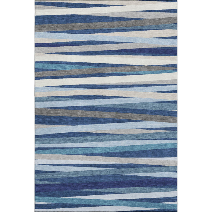 10' X 14' Striped Washable Area Rug With UV Protection (678508) - Navy Blue / Ivory / Gray