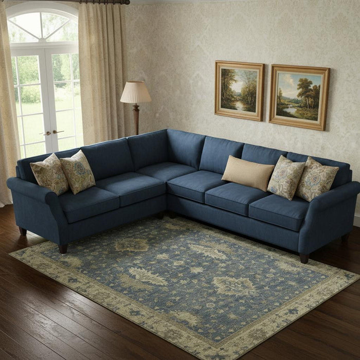 10' X 14' Oriental Washable Area Rug With UV Protection (699722) - Blue / Olive Green