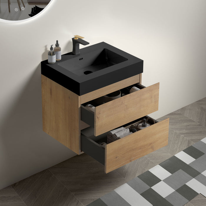 Giga Alice natural oak bathroom vanity with integrated sink, wall-mounted design, large storage, modern style, and one-piece basin.