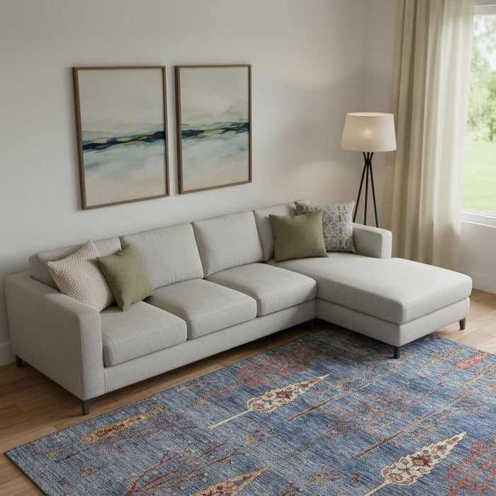 10' X 14' Floral Washable Area Rug With UV Protection (708199) - Blue / Rust