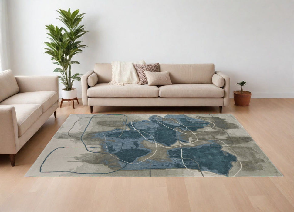 9' x 12' Abstract Hand Tufted Area Rug - Gray And Blue