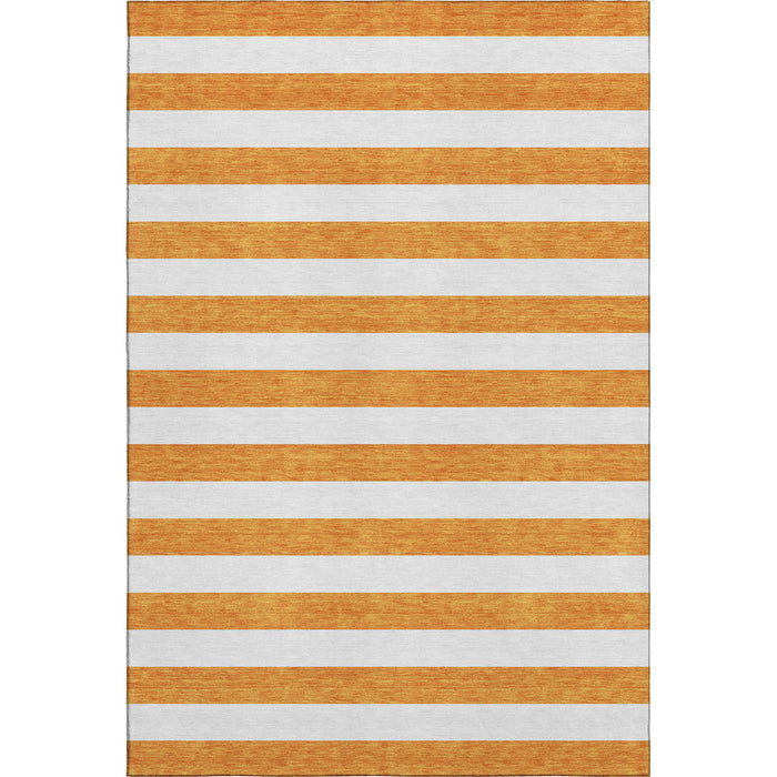 10' X 14' Striped Washable Area Rug With UV Protection (647626) - Orange / Ivory