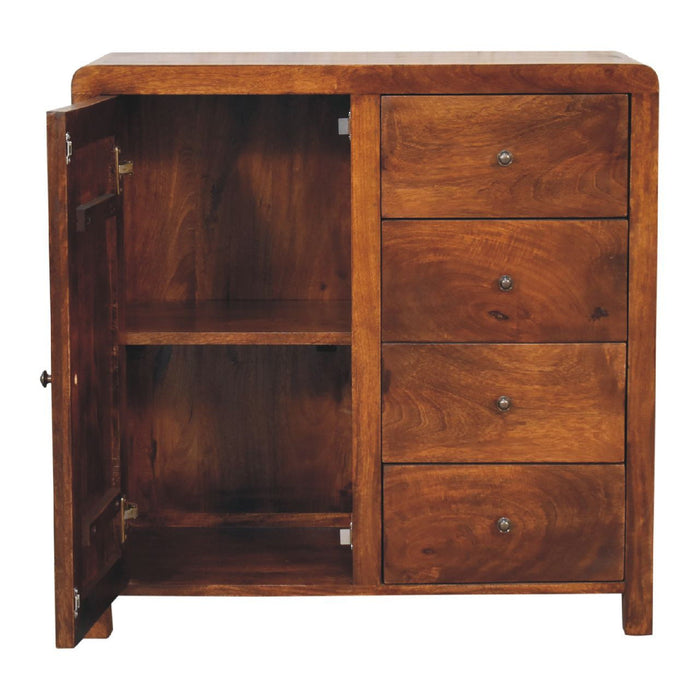 32" Distressed Solid Wood Accent Cabinet With Single Door And Four Drawers - Brown