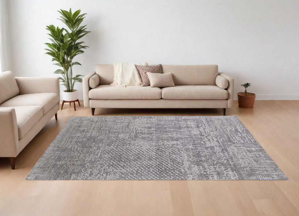 12' x 15' Abstract Hand Woven Worn Faded Wool Blend Area Rug - Gray And Silver