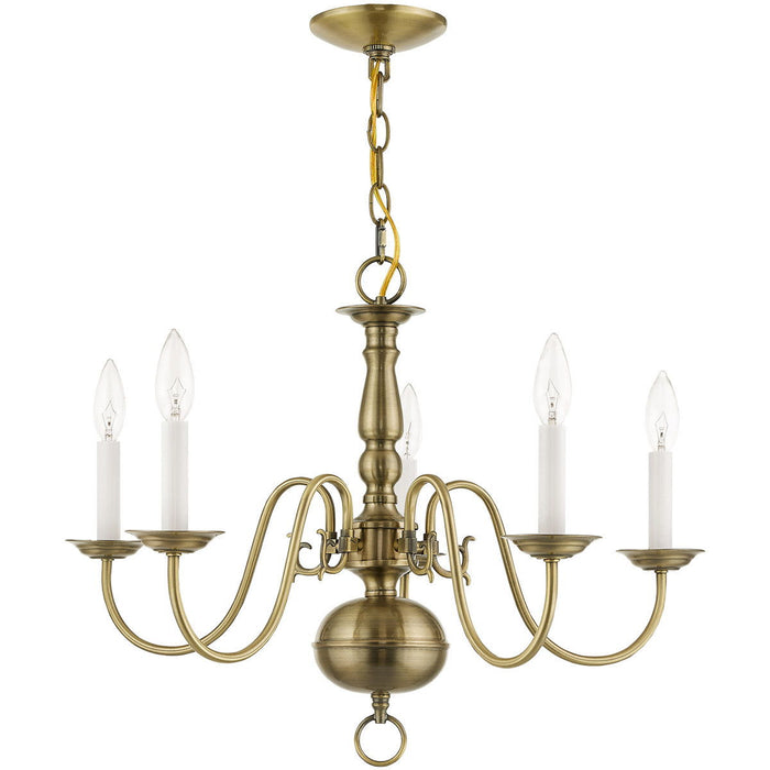 18'' Five Light Dimmable Chandelier With Shades - Antiqued Brass