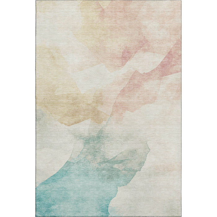 10' X 14' Abstract Washable Area Rug With UV Protection (701575) - Pearl / Teal / Ivory