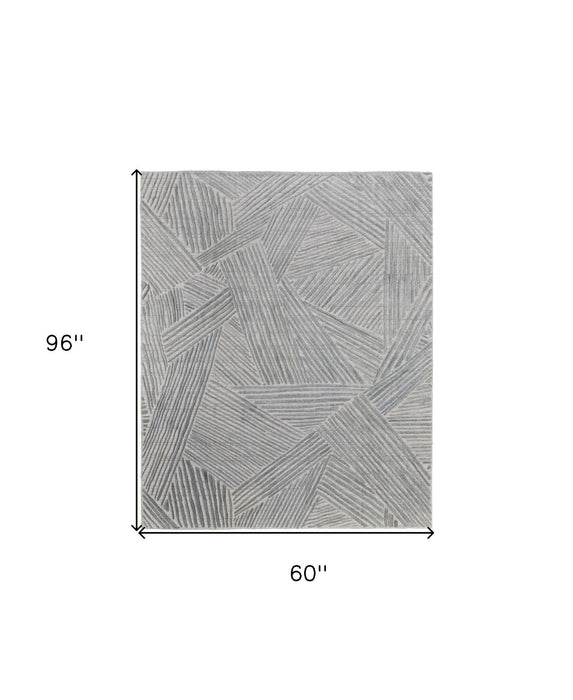 5' x 8' Abstract Hand Woven Area Rug - Green And Ivory