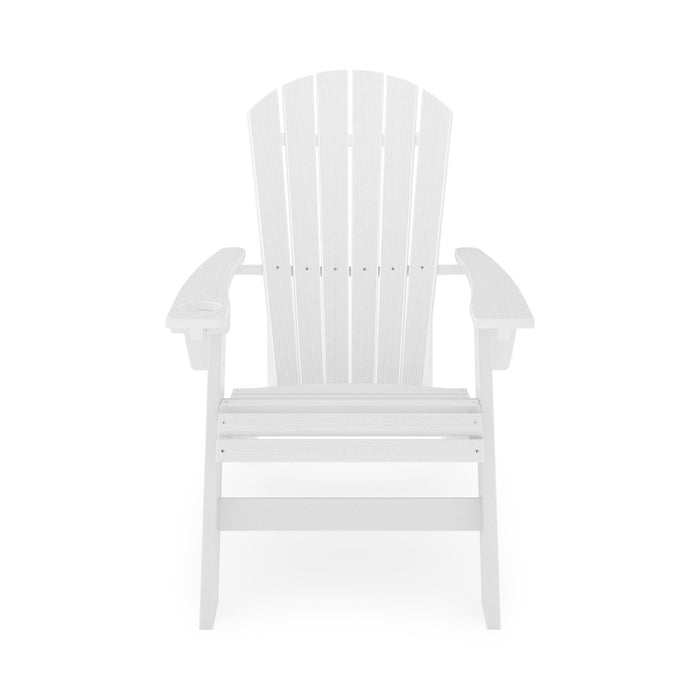 Giga Adirondack arm chair made of sturdy HDPE poly lumber, ideal for poolside, patio, and garden relaxation.