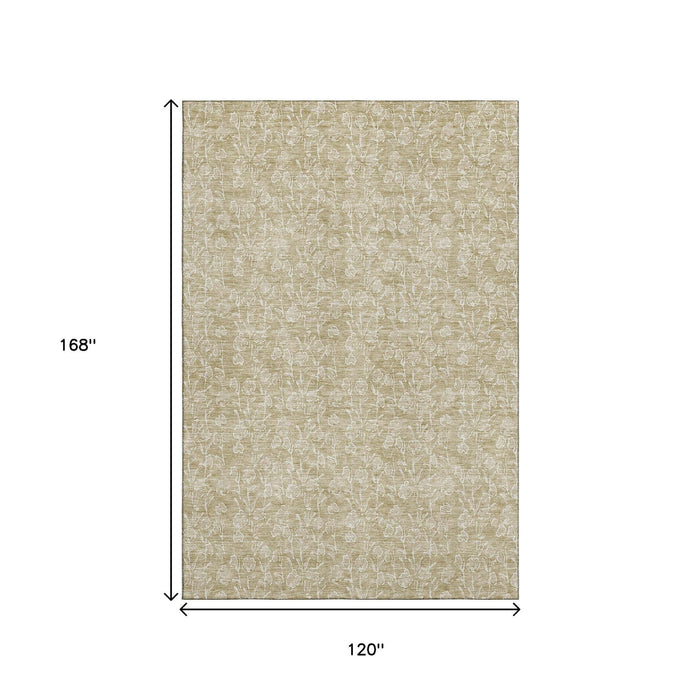10' X 14' Floral Washable Area Rug With UV Protection (656394) - Beige / Ivory