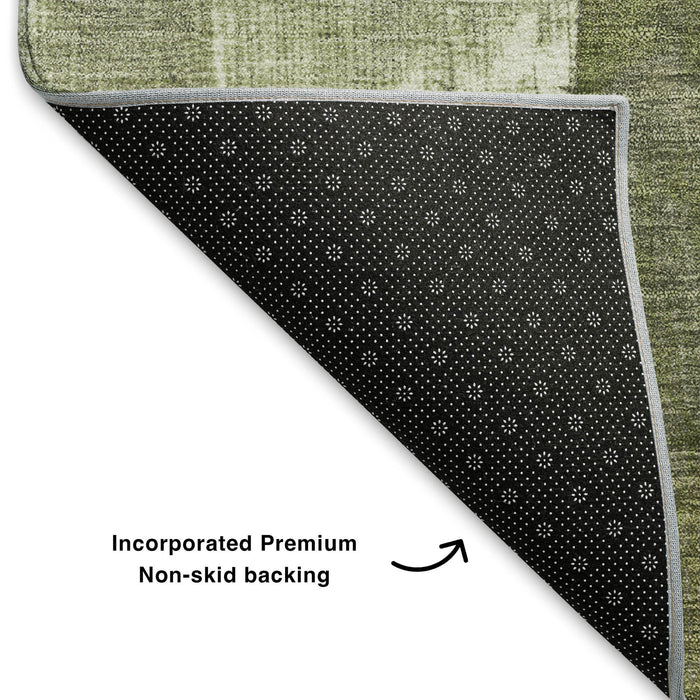 10' X 14' Abstract Geometric Washable Area Rug With UV Protection (705329) - Green / Ivory / Beige