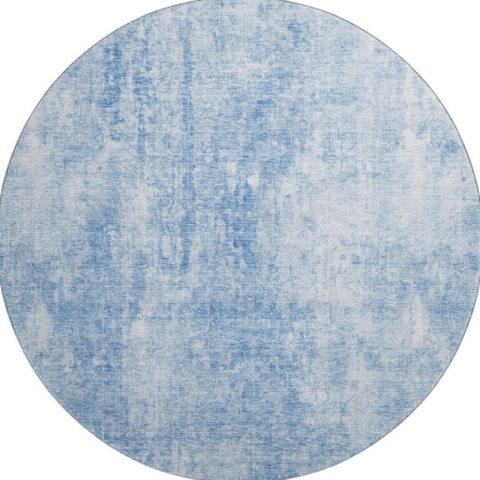 8' Abstract Washable Round Rug With UV Protection (654787) - Blue / Ivory