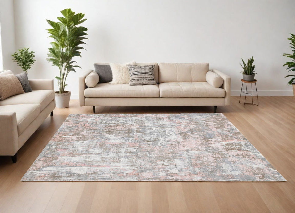 9' x 12' Abstract Hand Loomed Area Rug - Gray And Pink
