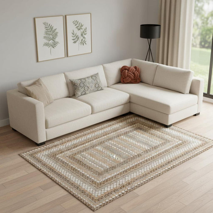 10' X 14' Geometric Washable Area Rug With UV Protection (710873) - Chocolate / Ivory / Beige