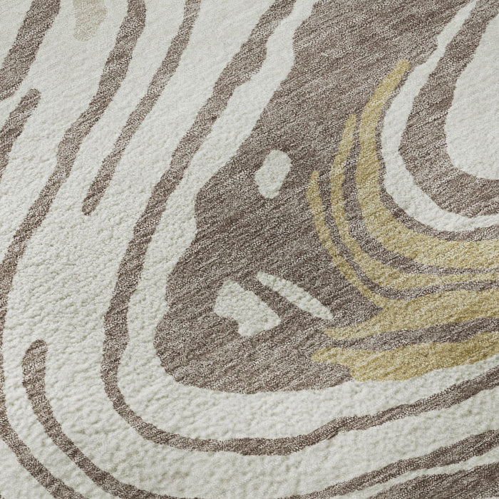 10' X 14' Abstract Washable Area Rug With UV Protection (682457) - Taupe / Ivory / Gold