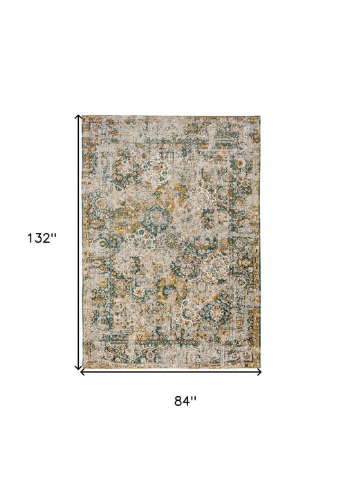 8' x 11' Abstract Non Skid Area Rug - Blue And Green