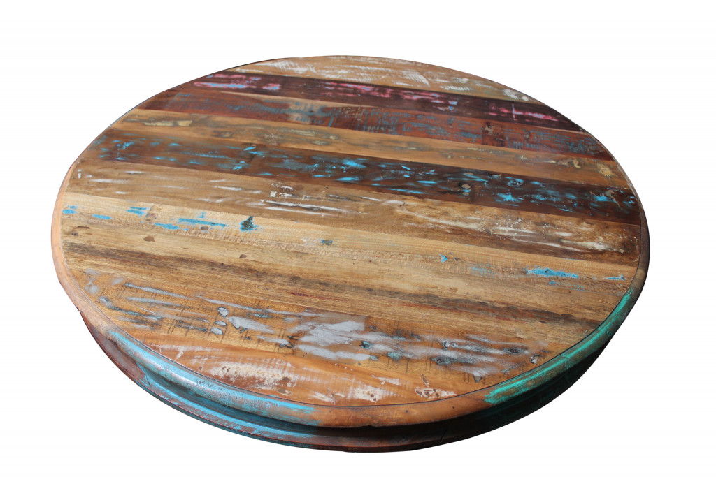42" Rounded Rustic Reclaimed Solid Wood Dining Table - Brown
