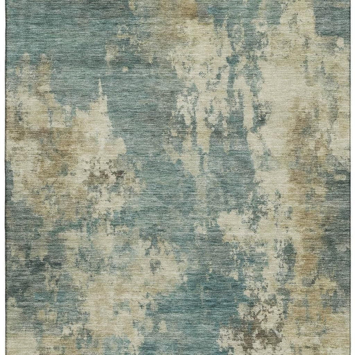 10' X 14' Abstract Washable Area Rug With UV Protection (716972) - Teal / Beige