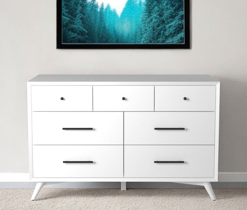 Wood Seven Drawer Double Dresser - White