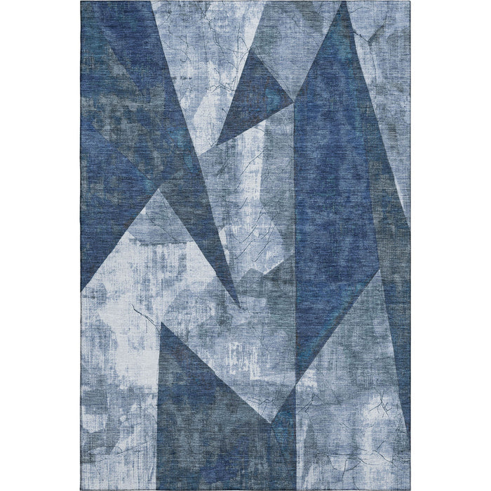 10' X 14' Abstract Geometric Washable Area Rug With UV Protection (705347) - Navy Blue / Ivory