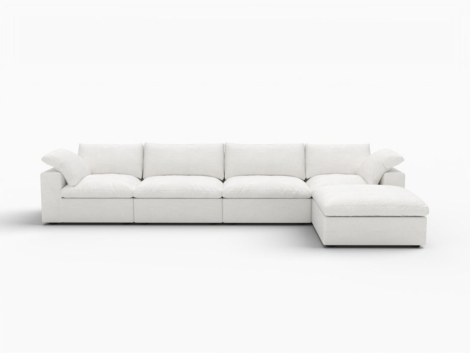 Two Piece Living Room Set Blend Modular Sofa With Ottoman Storage - White