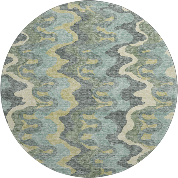 8' Abstract Washable Round Rug With UV Protection - Sage And Beige