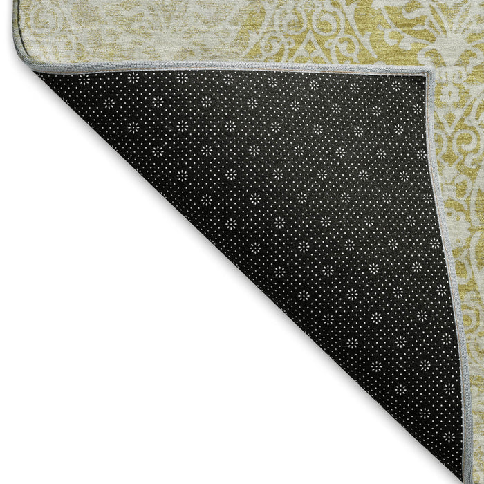 10' X 14' Damask Washable Area Rug With UV Protection (692094) - Gold / Ivory