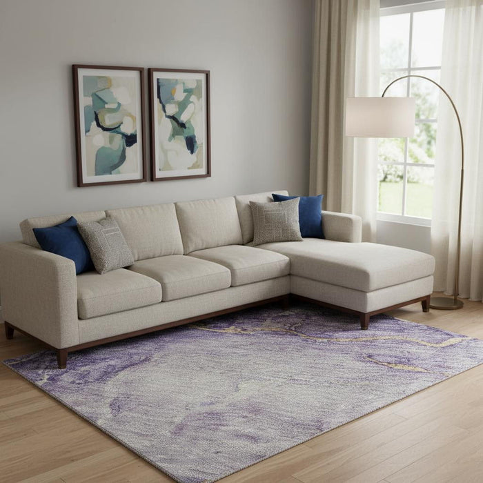 10' X 14' Abstract Washable Area Rug With UV Protection (701557) - Purple / Gold / Ivory