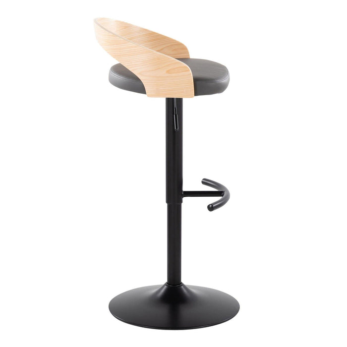 Grotto - Adjustable Barstool - Black Metal, Natural Wood