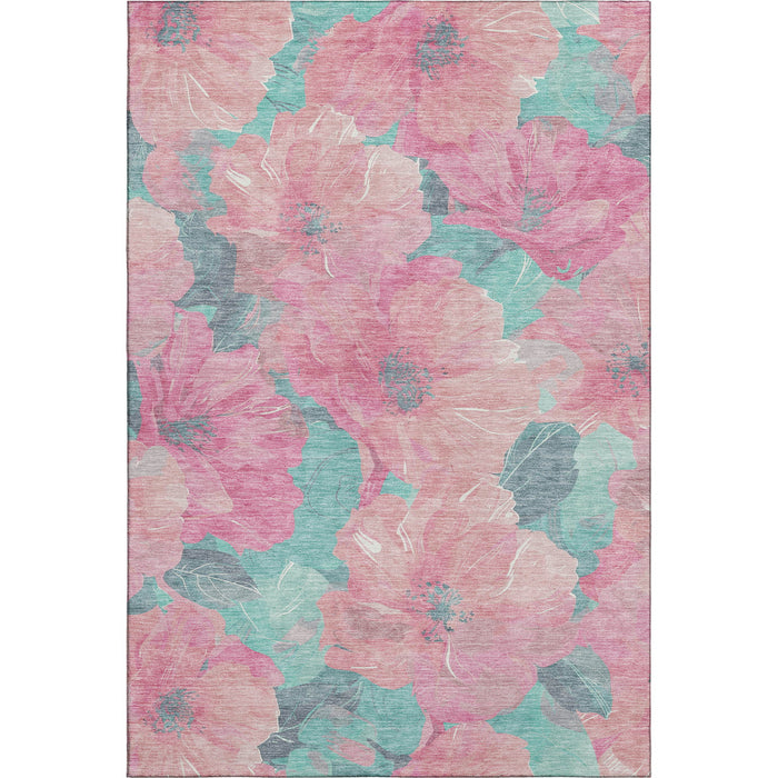 10' X 14' Floral Washable Area Rug With UV Protection (694334) - Pink / Teal