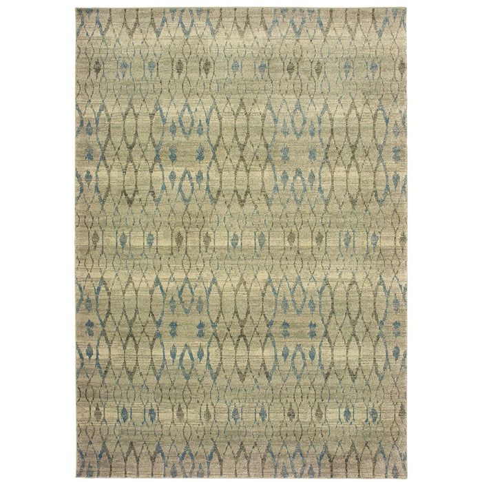 10' X 13' Geometric Distressed Area Rug - Blue / Ivory