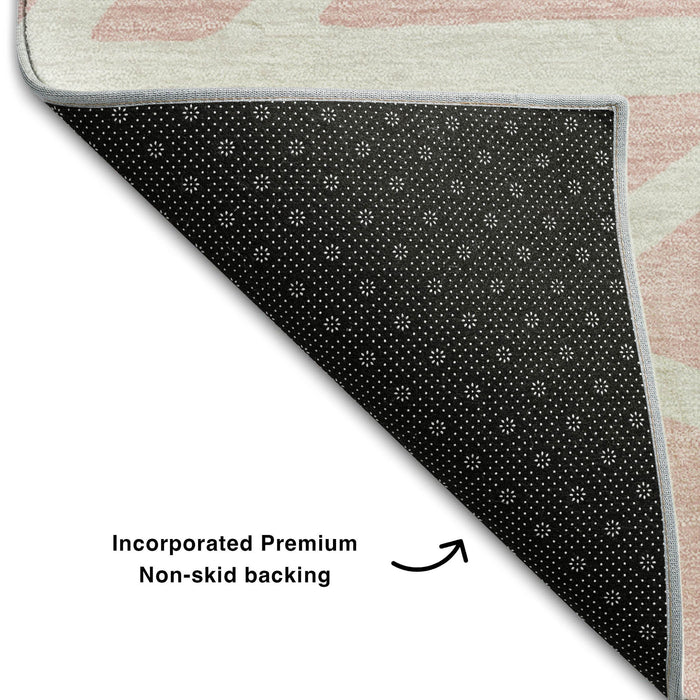 10' X 14' Geometric Washable Area Rug With UV Protection (681635) - Pink / Ivory