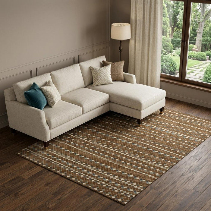 10' X 14' Striped Washable Area Rug With UV Protection (693522) - Brown / Gray / Ivory