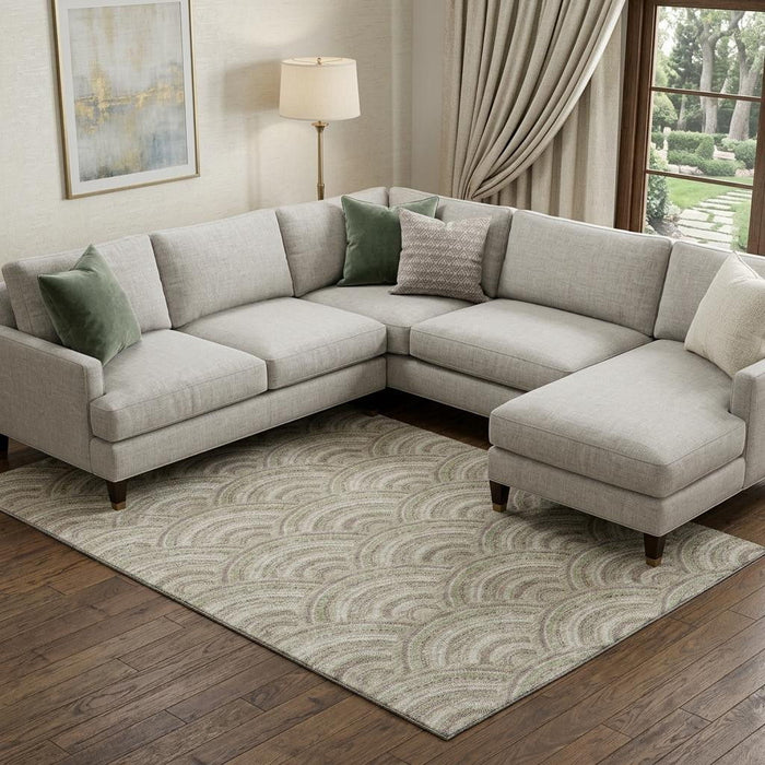 10' X 14' Geometric Washable Area Rug With UV Protection (677729) - Taupe / Ivory