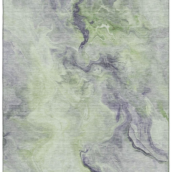 10' X 14' Abstract Washable Area Rug With UV Protection (697007) - Artichoke Green / Silver / Lavender
