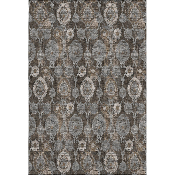 10' X 14' Damask Washable Area Rug With UV Protection - Chocolate