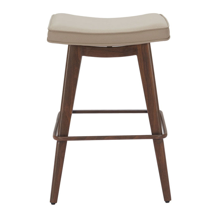 27" Faux Leather And Steel Backless Counter Height Bar Chairs (Set of 2) - Beige / Walnut