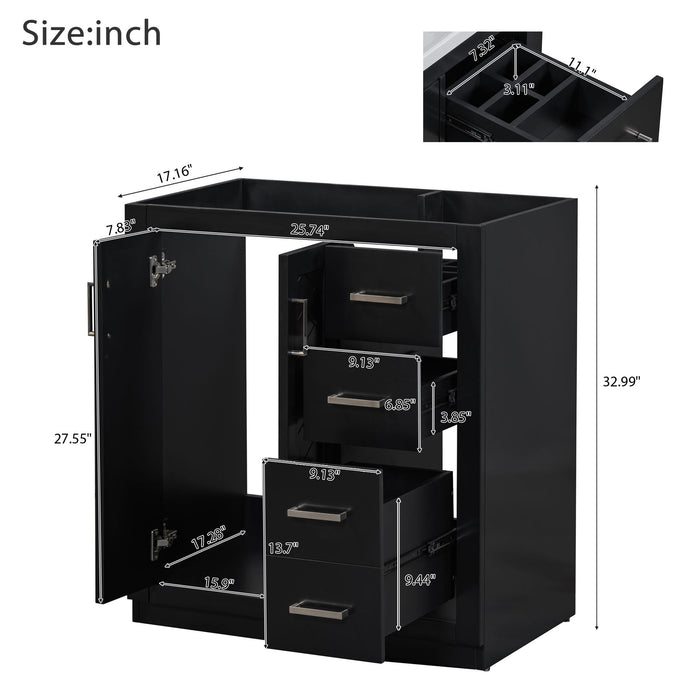 Giga bathroom vanity with sink, three drawers, soft-closing doors, and storage cabinet in a freestanding set.
