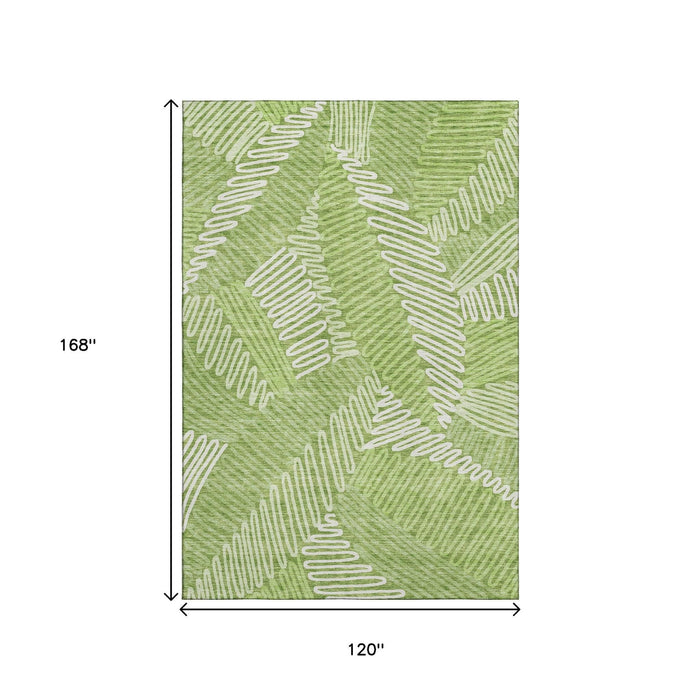 10' X 14' Floral Washable Area Rug With UV Protection (671912) - Lime Green / Ivory
