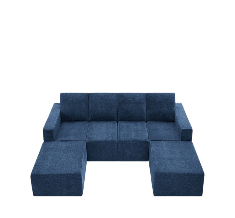 Fabric Modular Sofa Chaise With Black Legs - Navy Blue