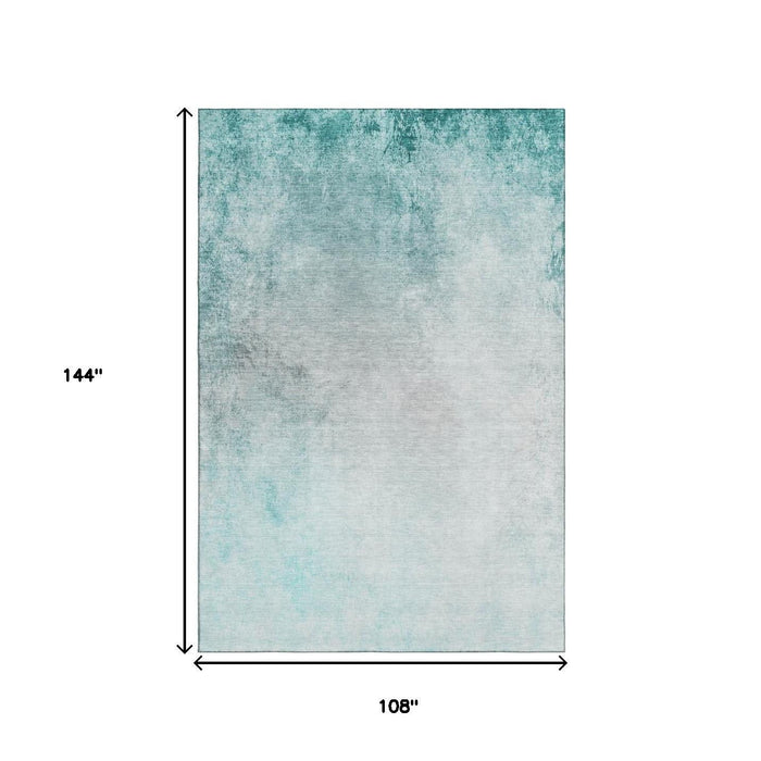 9' X 12' Abstract Washable Area Rug With UV Protection (650913) - Teal / Ivory