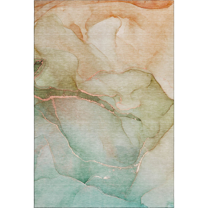 10' X 14' Abstract Washable Area Rug With UV Protection (646930) - Teal / Ivory