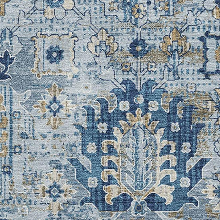 10' X 14' Oriental Washable Area Rug With UV Protection (710526) - Denim Blue / Gold